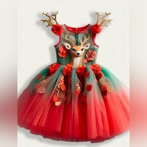 Mom&Me Festive Reindeer Appliqué Tulle Dress—-Mom’s